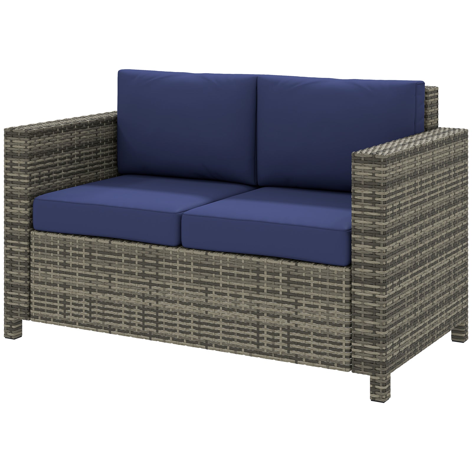 Rattan Wicker 2-seat Sofa Loveseat Padded Garden Furniture | Navy Blue