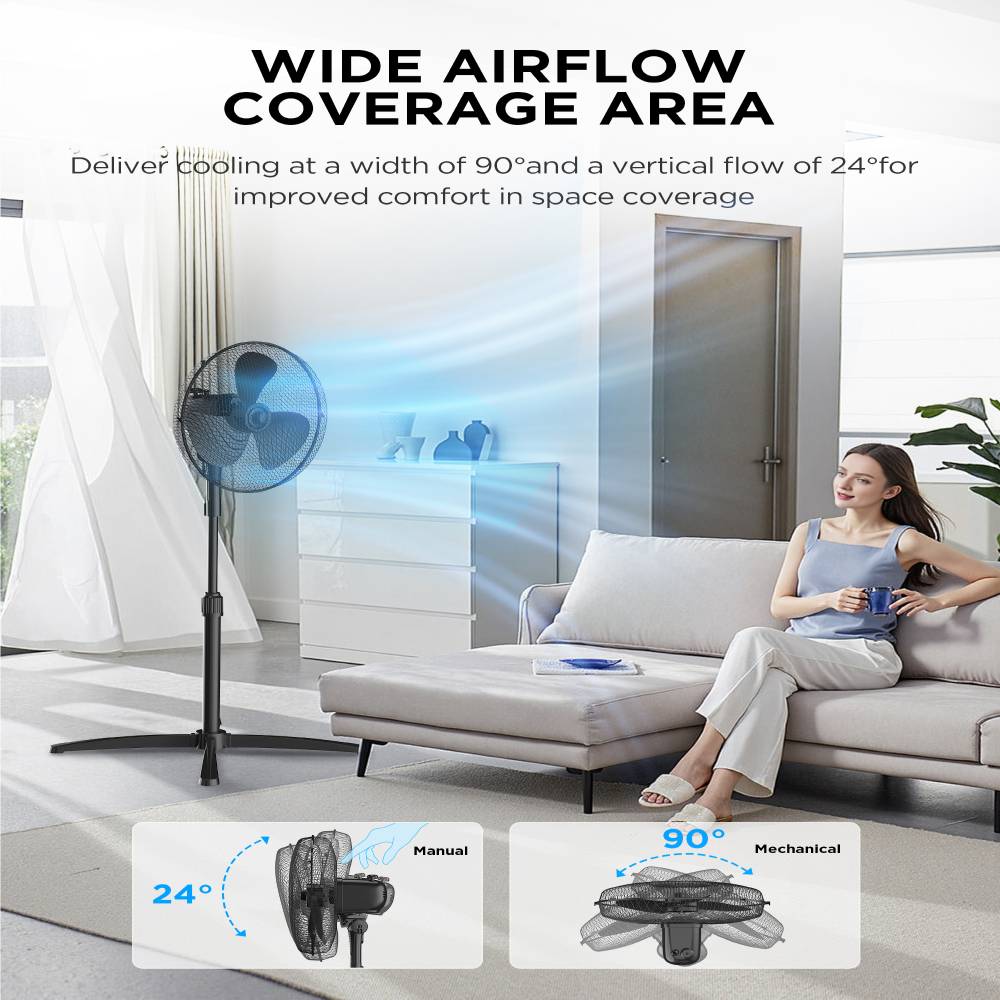 40w Pedestal Fan Adjustable Height Oscillating Standing Fan For Home Or Office