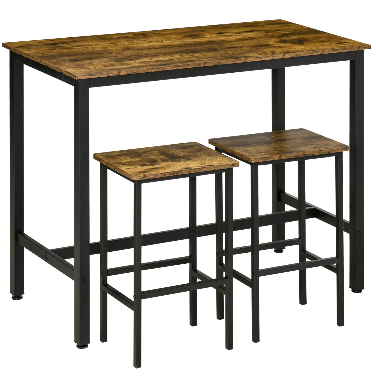 Industrial Bar Table Set, 3pc With 2 Stools
