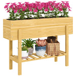 Wooden Raised Bed W/ Bed Liner, Storage Shelf | Natural