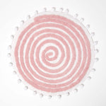 Spiral Cotton Round Bath Mat With Pom Pom Edges | 60cm | Blush Pink