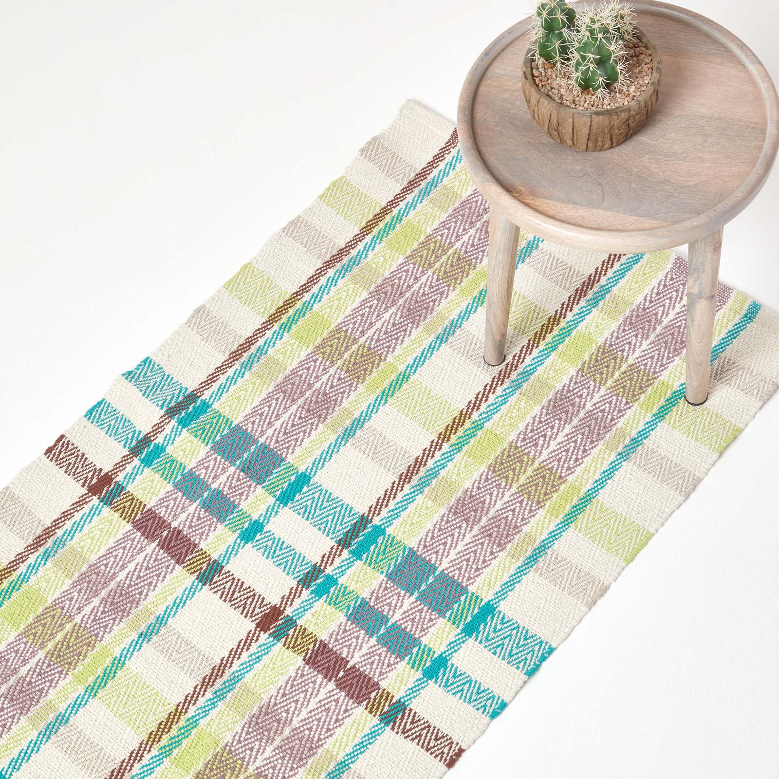 Wilson Handwoven Blue, Yellow And Brown Tartan 100% Cotton Rug | 200cm | Blue & Yellow