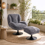 Chenille Lazy Chair With Ottoman, 360 Swivel | Dark Grey