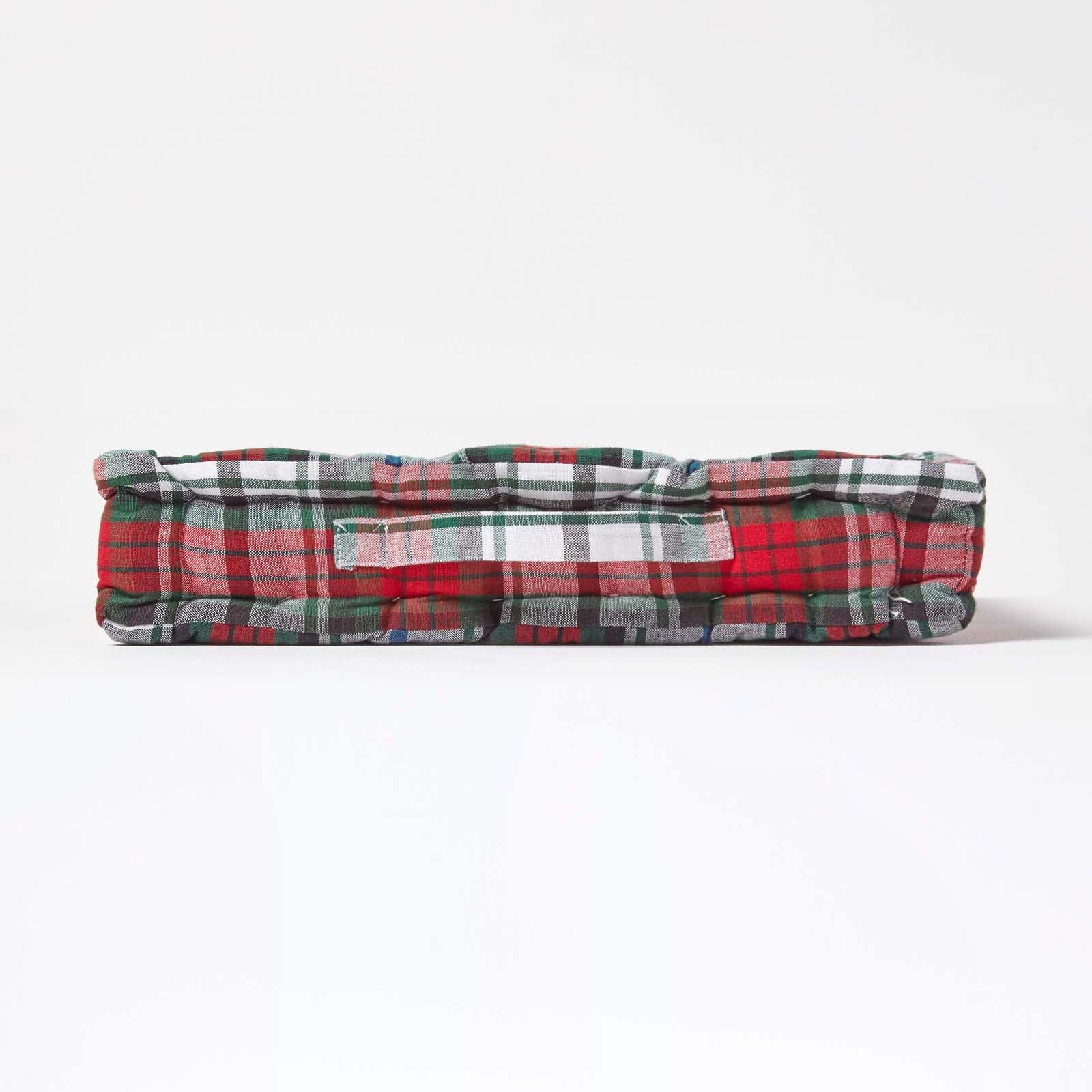 Cotton Tartan Check Floor Cushion | 50cm x 50cm | Grey & Red