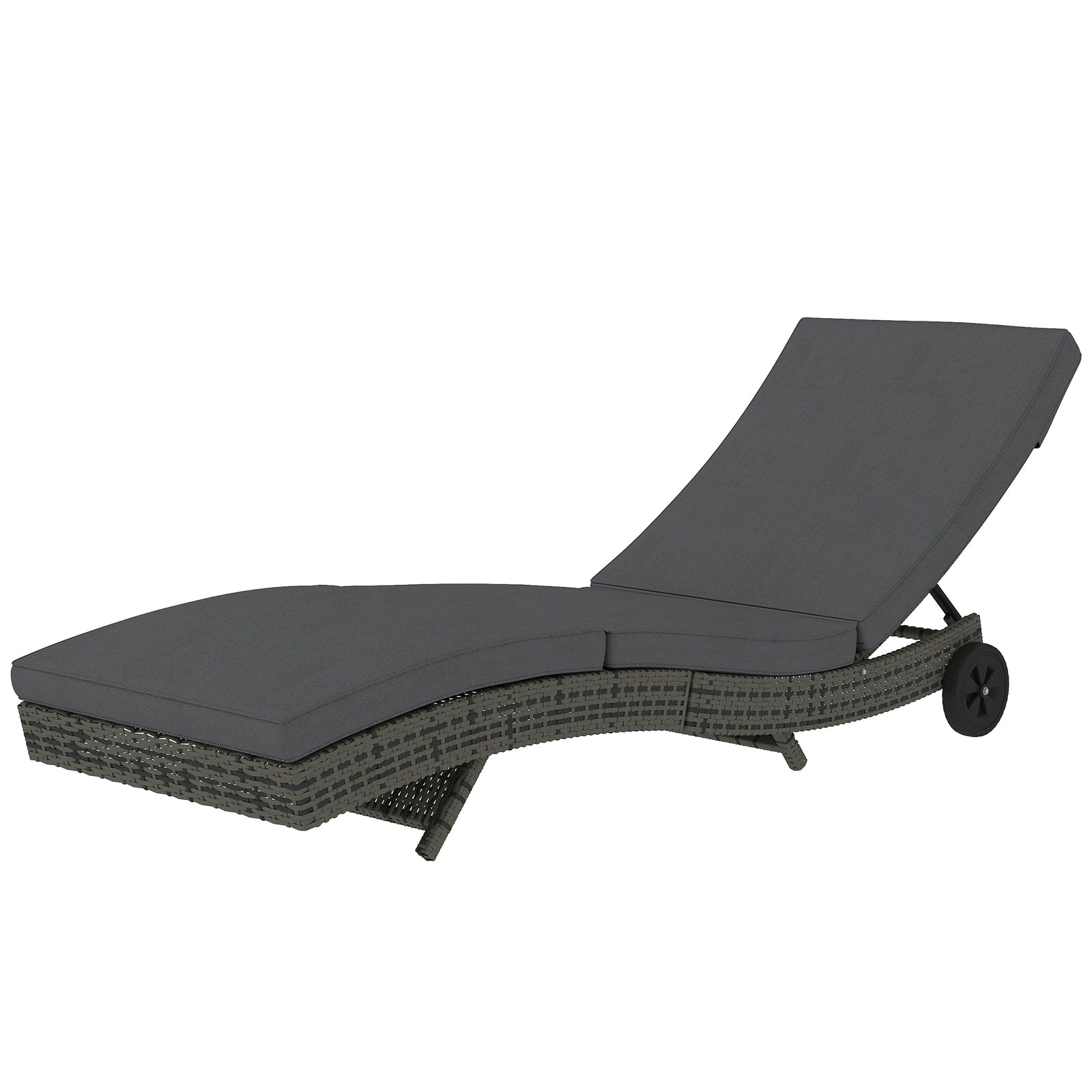 Outdoor Reclining Lounge Chair, Pe Wicker, Rolling Wheels