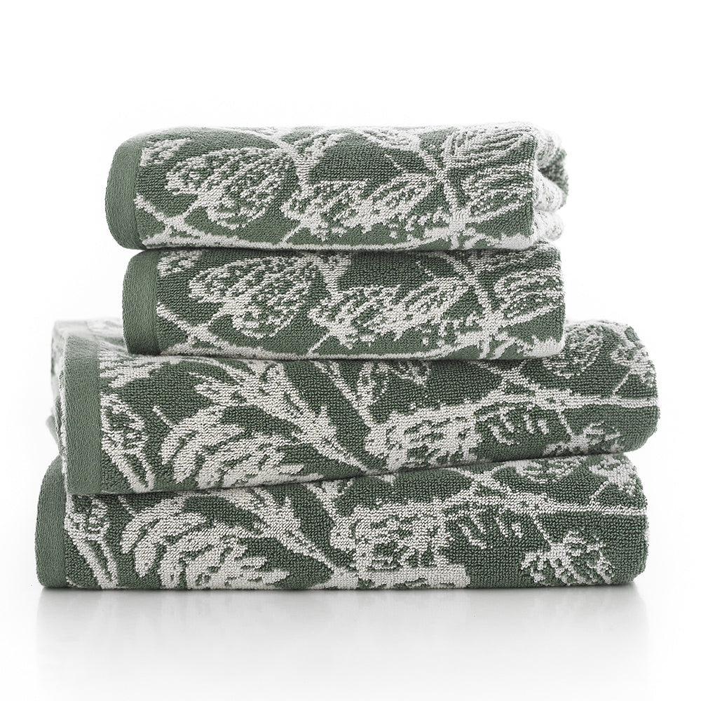 Secret Garden 550gsm Yarn Dyed Jacquard Cotton Towels | Bath Sheet | Green