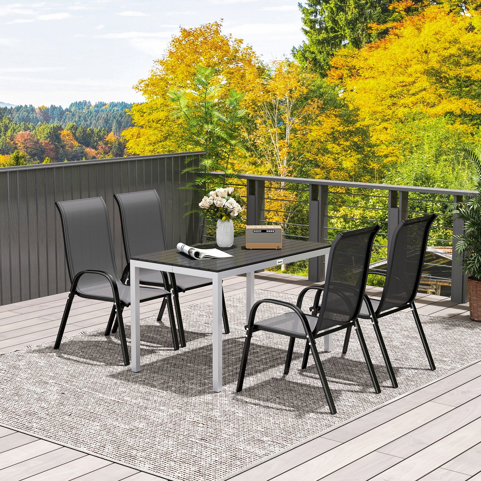 120x70cm Aluminium Table, Slatted Top, Black