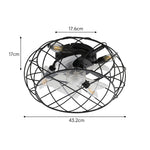 17 Inch Black Flush Mount Cage Ceiling Fan Light With Remote Control Compact Industrial Fan