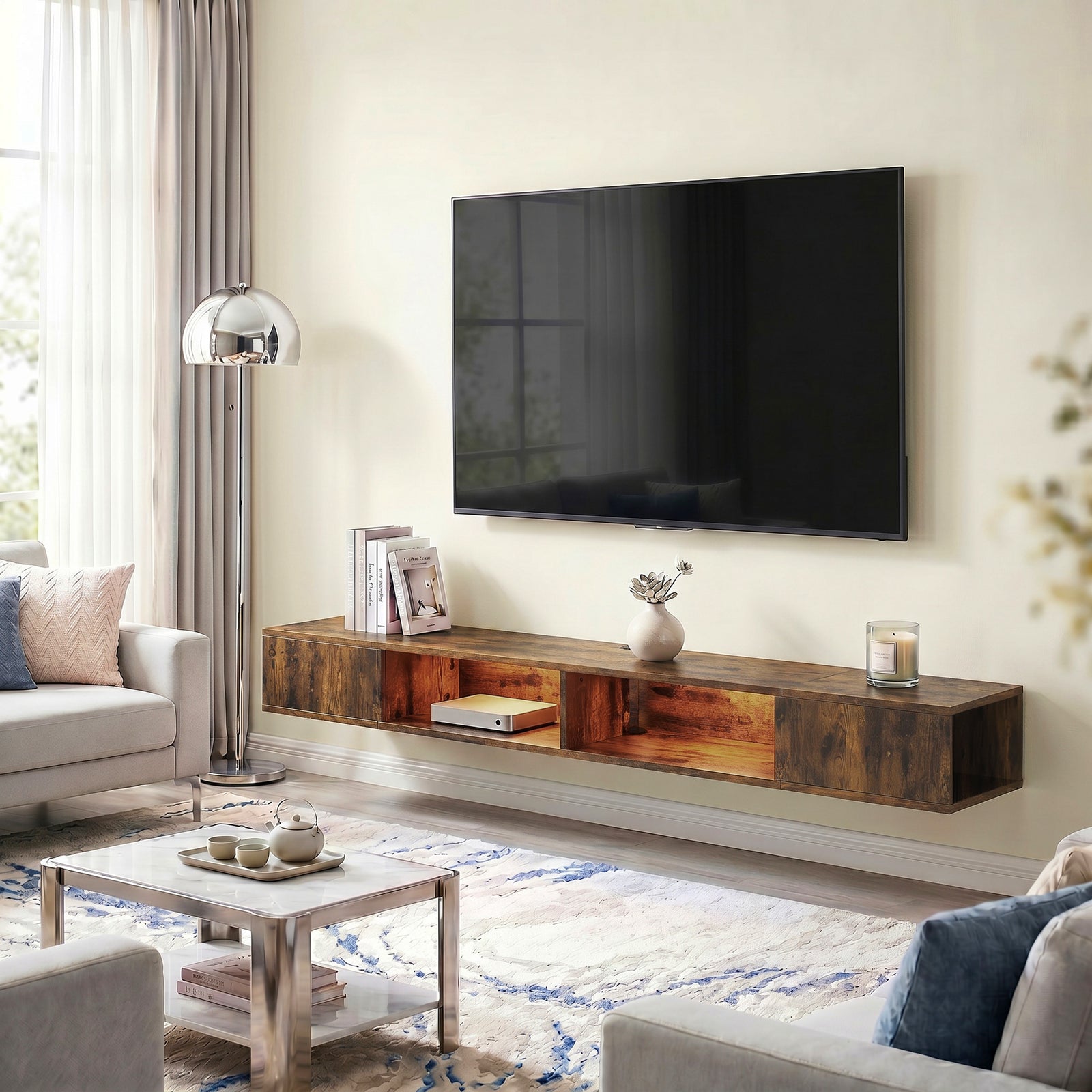 Tv Stand With Rgb Led Lights For 75-inch Tv | Rustic Brown