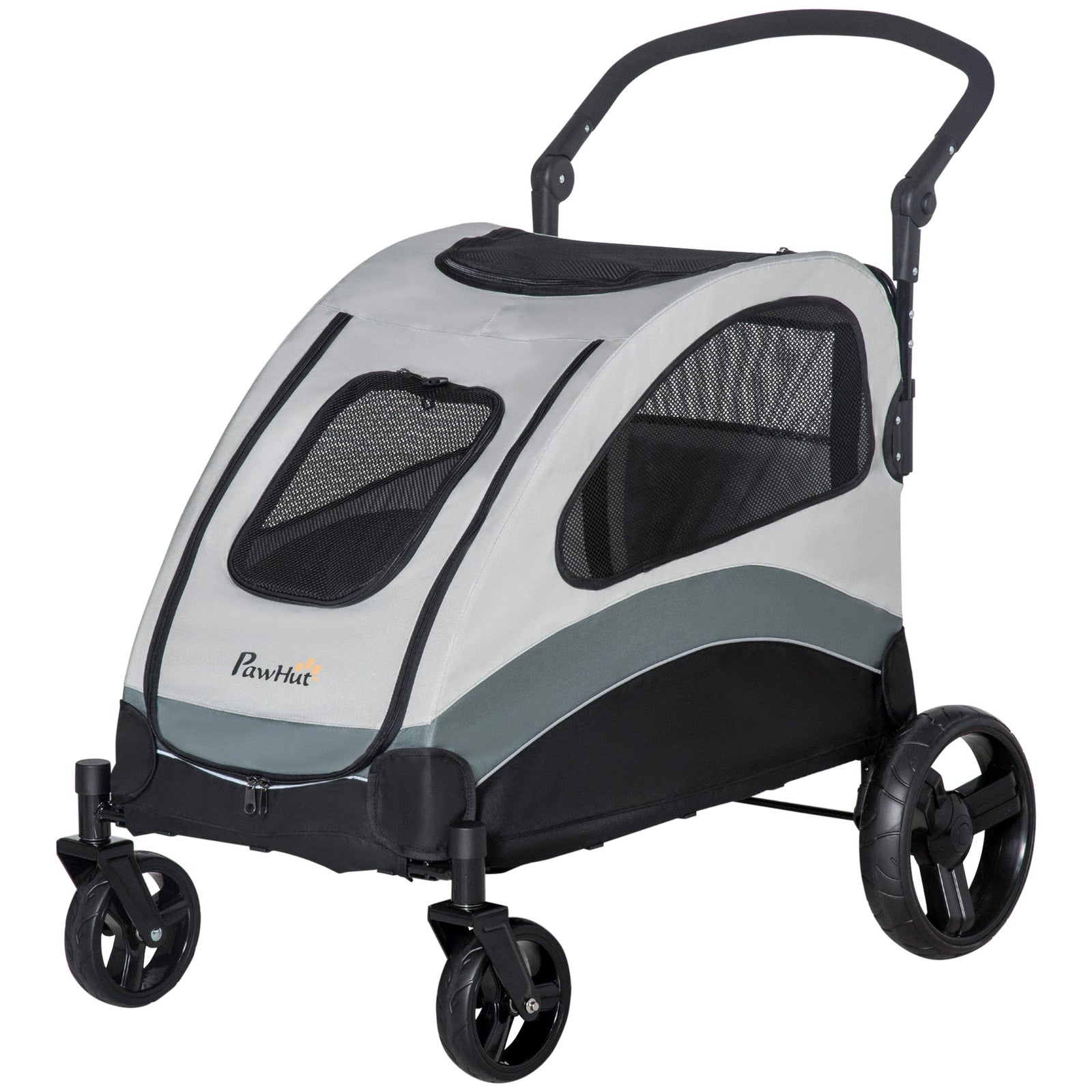 Dog Stroller Pet Pushchair Buggy Pram W/ 4 Wheels Safety Leash, Grey