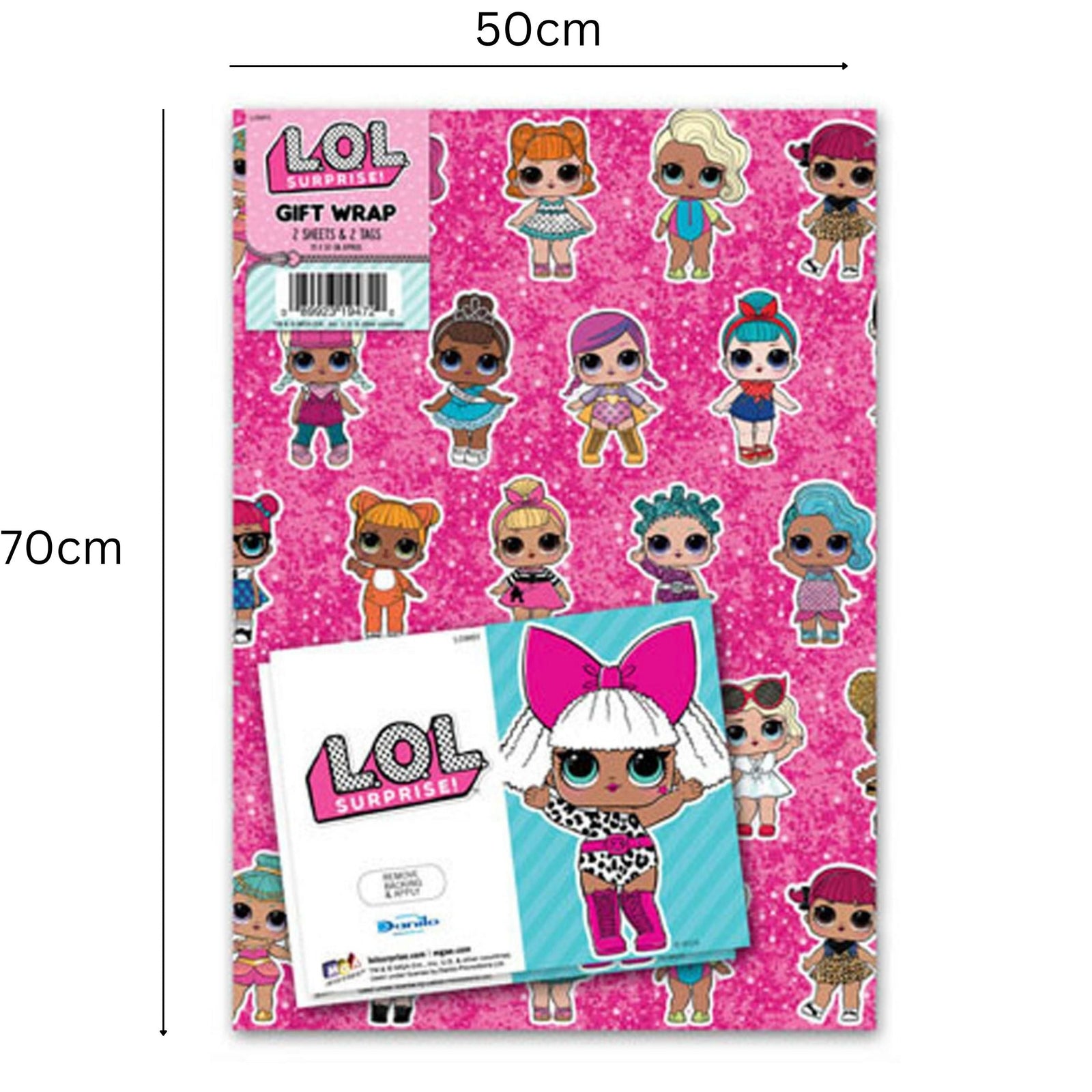 LOL Surprise Gift Wrap, 4 Sheet 4 Tag, Bundle Official Product