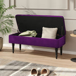 Velvet Upholstered Storage Bench With Button-tufted Seat And Rubberwood Legs | Dark Purple