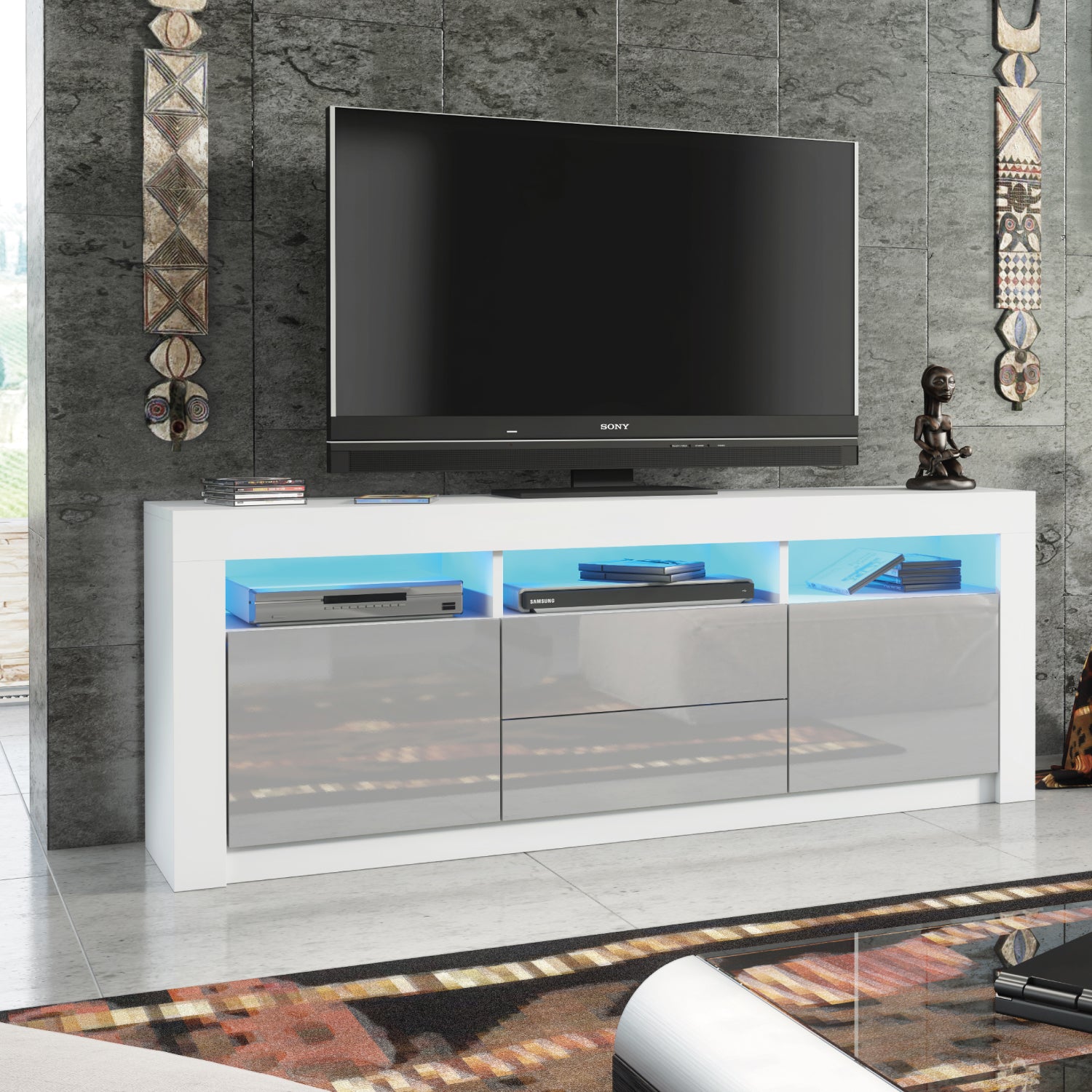 Shine Tv Unit 160cm With Led Lights | Grey