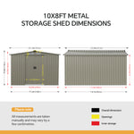10x8 Ft Large Metal Garden Tool Storage Shed | Grey