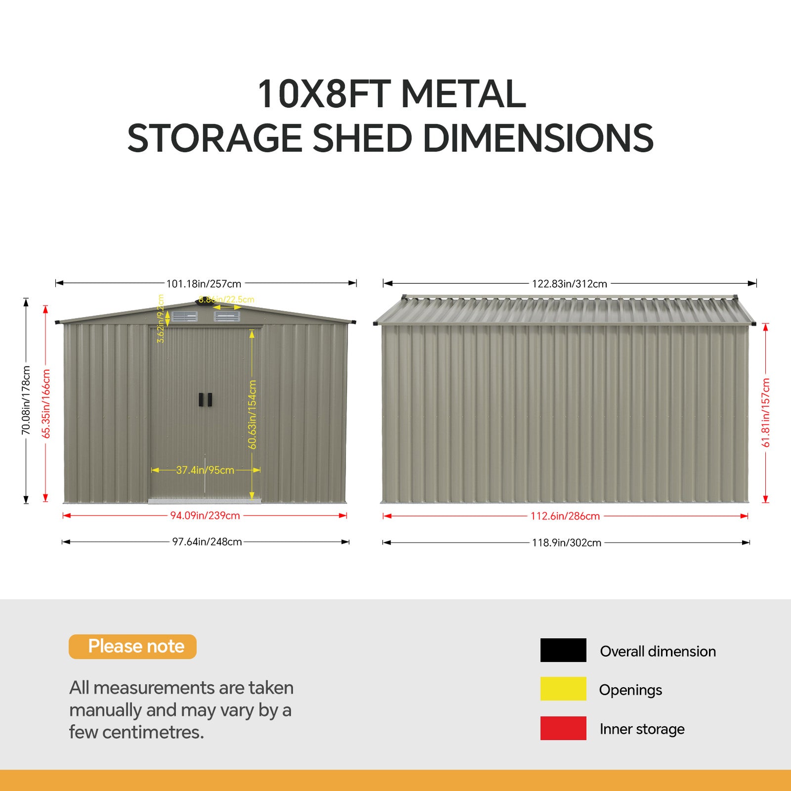 10x8 Ft Large Metal Garden Tool Storage Shed | Grey