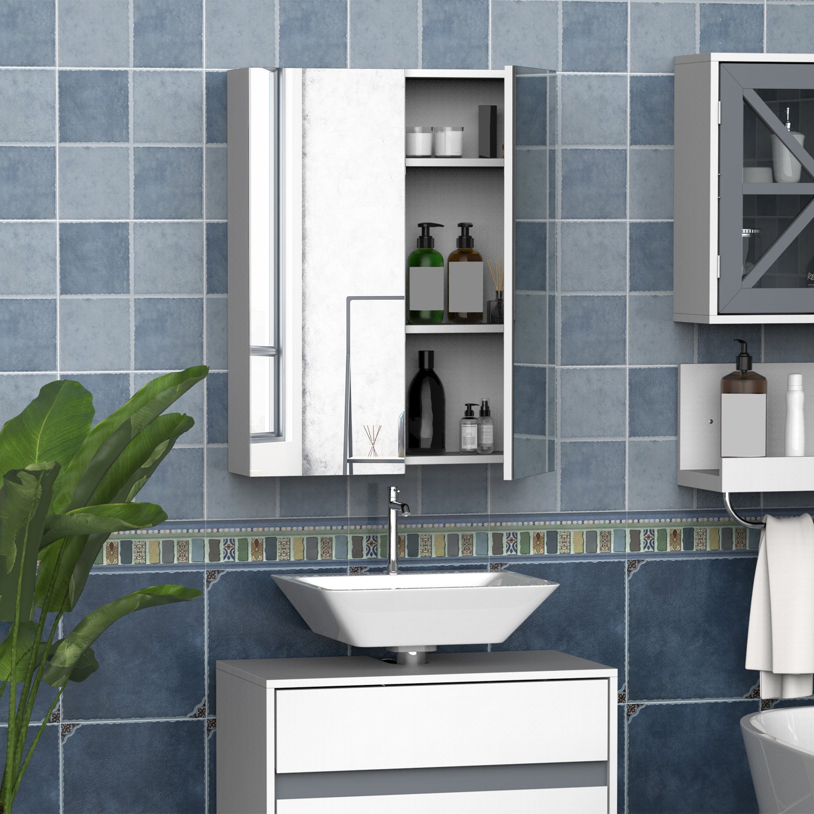 60x75/70x60cm Mirror Cabinet Wall Mount Storage Organizer | Medium | White