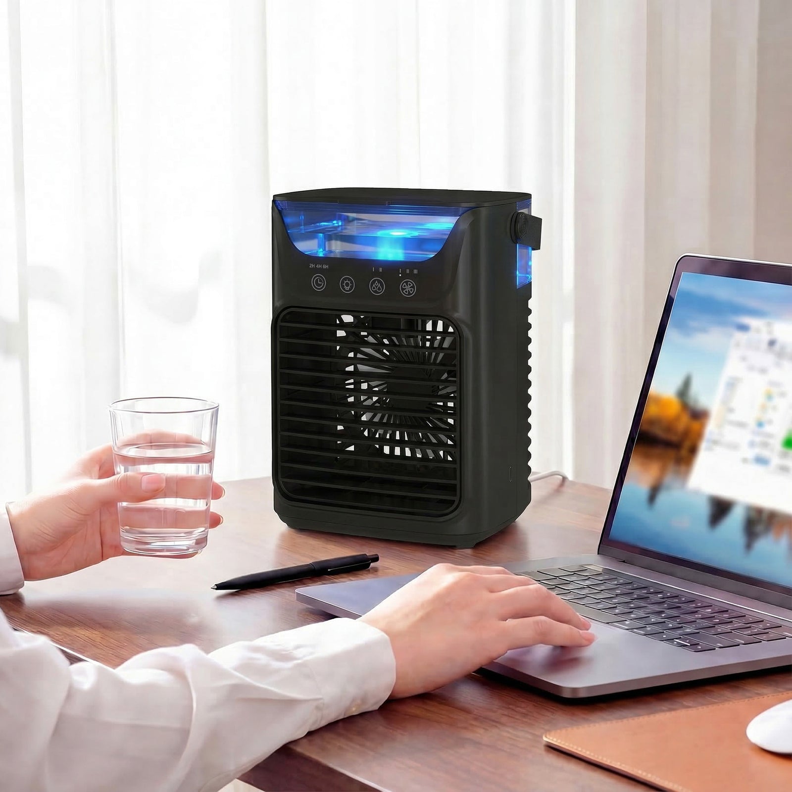 4-in-1 Mini Air Cooler, Portable Air Conditioner For Bedroom | Black