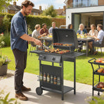 Outsunny Gas Burner Barbecue Grill, Garden Bbq Grill With Warming Rack