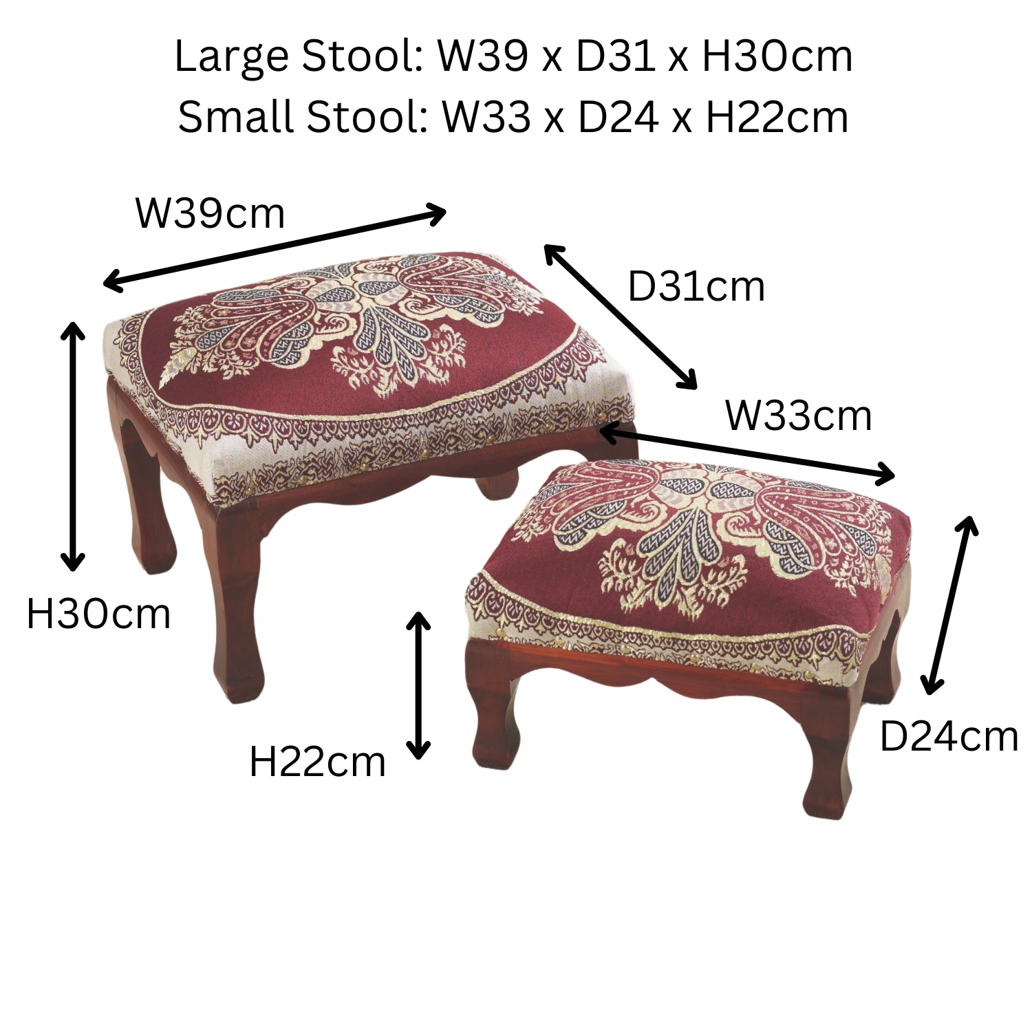 Nesting Footstools Pack Of 2 Red Woven Fabric Top, Wooden Frame