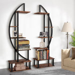 2 Pcs Rustic Brown Crescent Wood Tiered Plant Stand