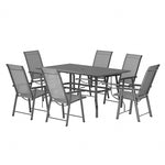 7 Pcs Garden Dining Set Metal Slatted Coffee Table With Foldable Chairs