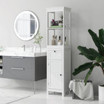 Slim Bathroom Storage Cabinet With Open Shelves And Drawer