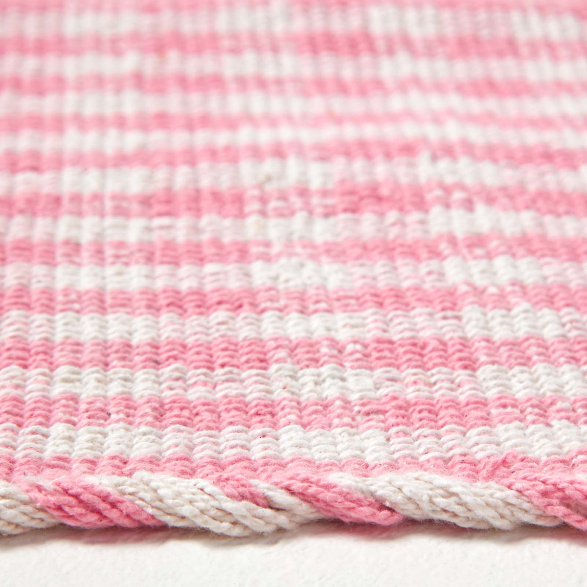 Cotton Gingham Check Rug Hand Woven | 60cm x 80cm | Pink