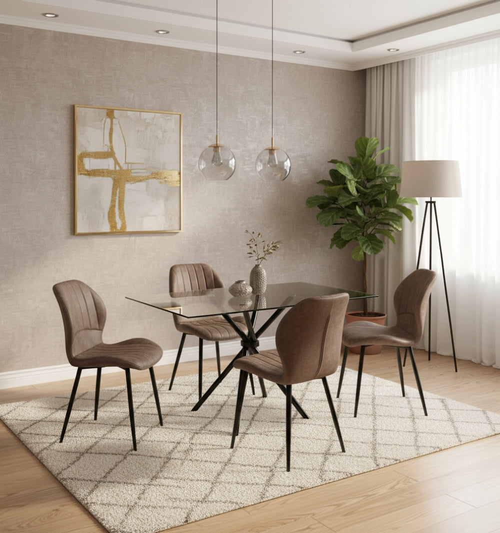 Miami Dining Table With 4 Jaydn Leather Chairs | Tan