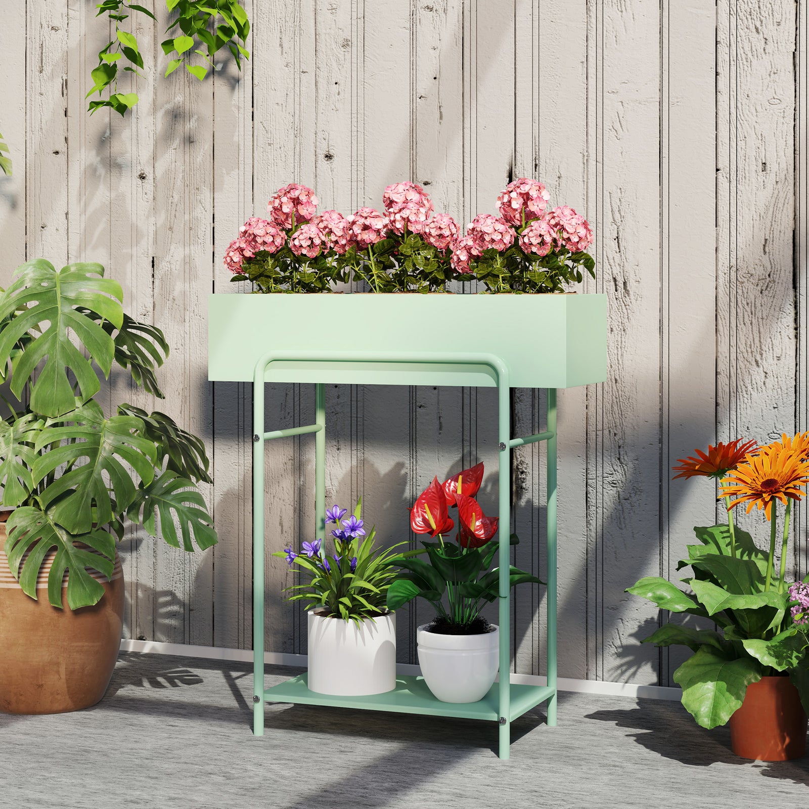 2 Tier Plant Stand, Metal Plant Rack W/ Drain Holes