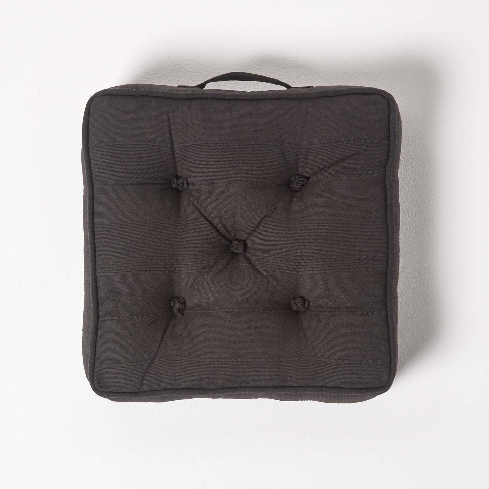 Rajput Ribbed Cotton Floor Cushion | 40cm x 40cm | Black