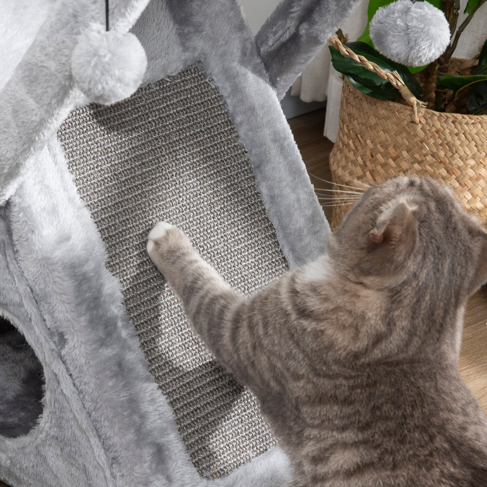 Plush Folding Cat Tree Play Rest Activity Tower W/ Scratching Post Grey