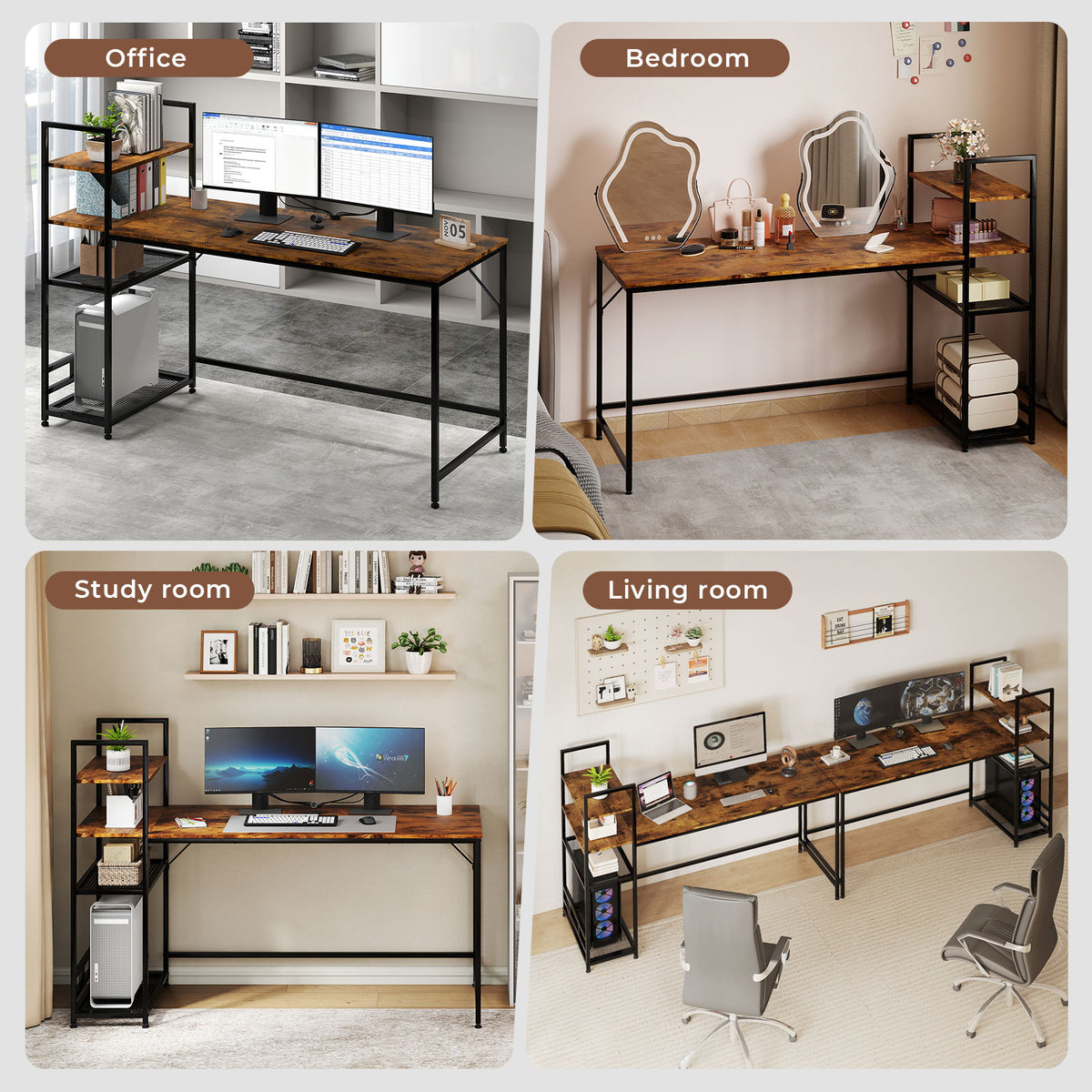 Computer Desk Study Table Home Office Workstation With 4-tier Shelf 160cm | Brown