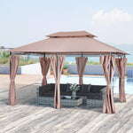 4m X 3(m) Outdoor 2-tier Steel Frame Gazebo W/ Curtains | Brown