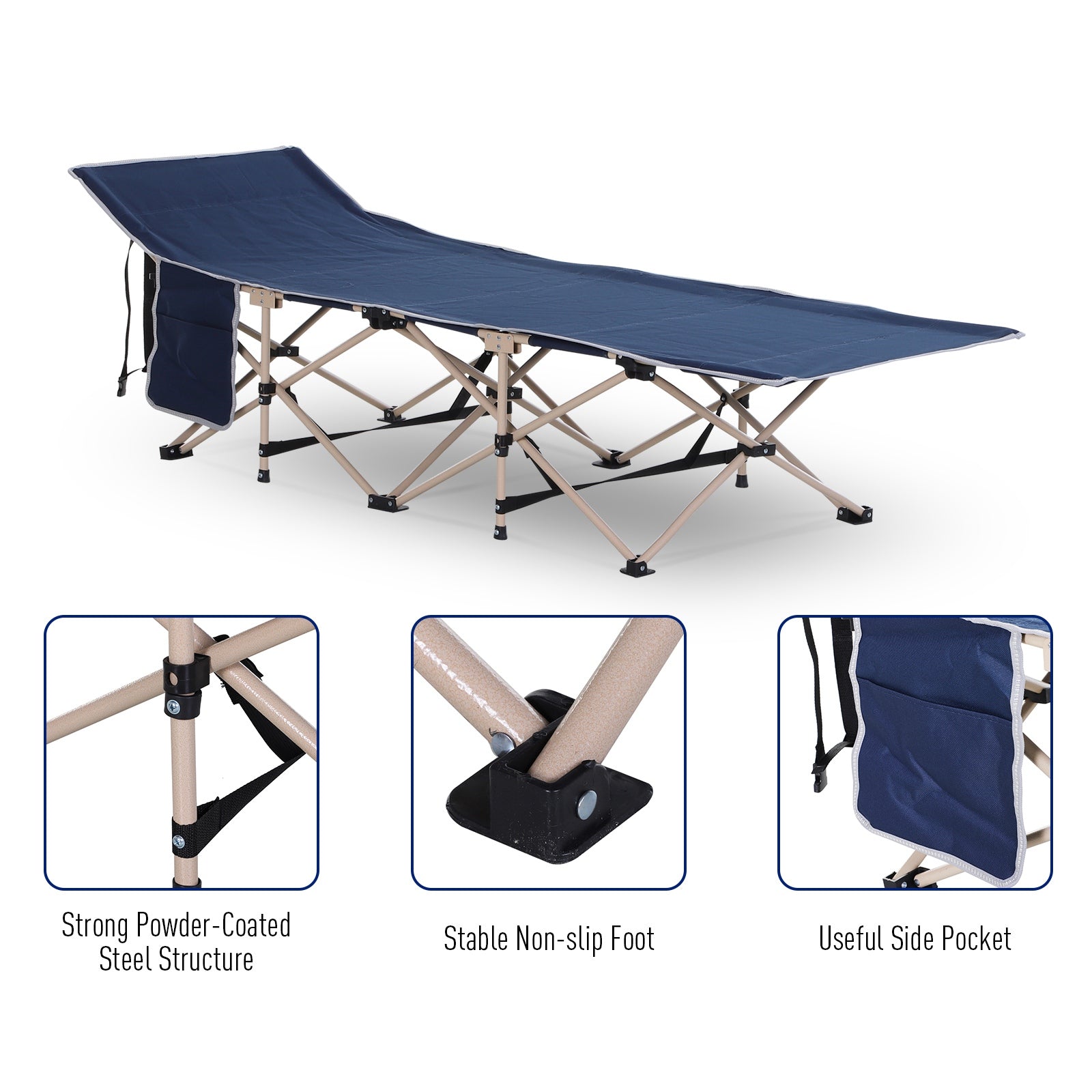 Single Person Folding Camping Cot Portable Camp Sleeping Bed | Blue