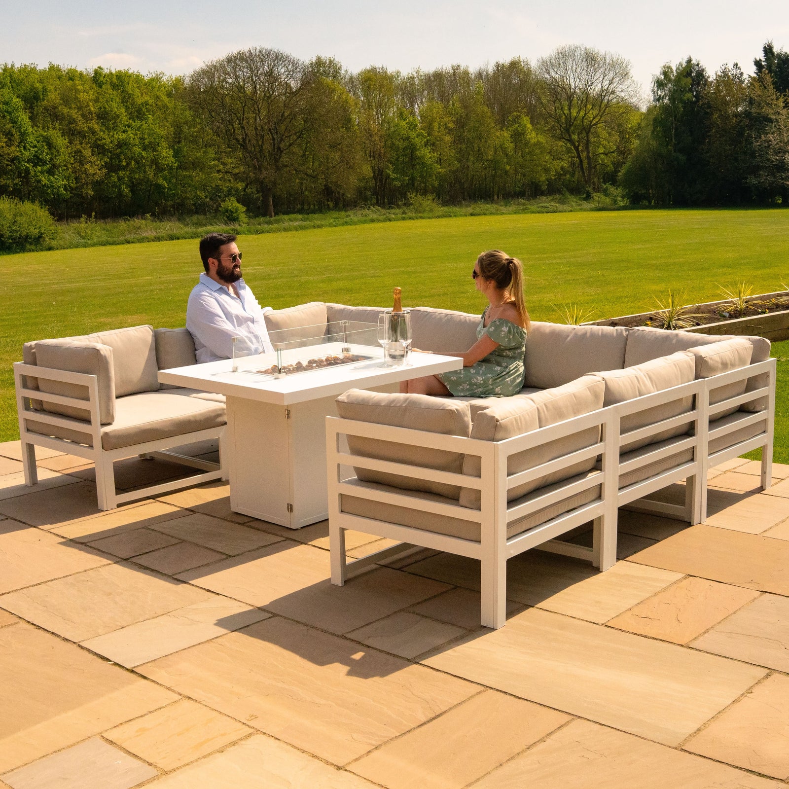 Modular Garden Furniture Set With Fire Pit | White