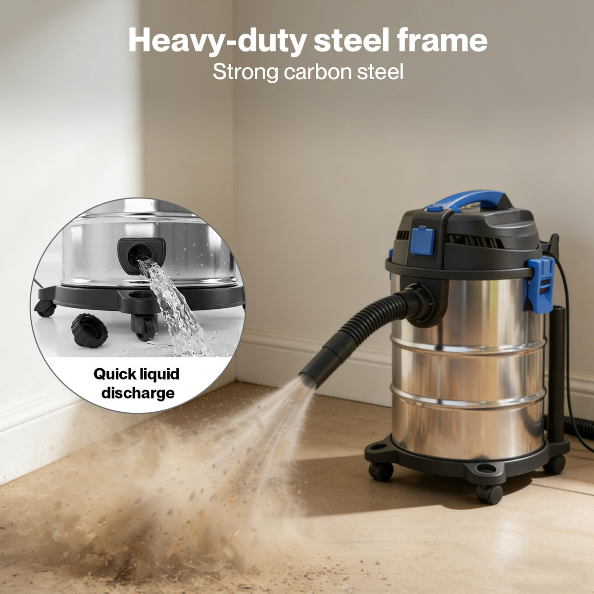 Wet Dry Vacuums Cleaner 30l Wheeled Powerful Compact Cleaning Handheld | Silver