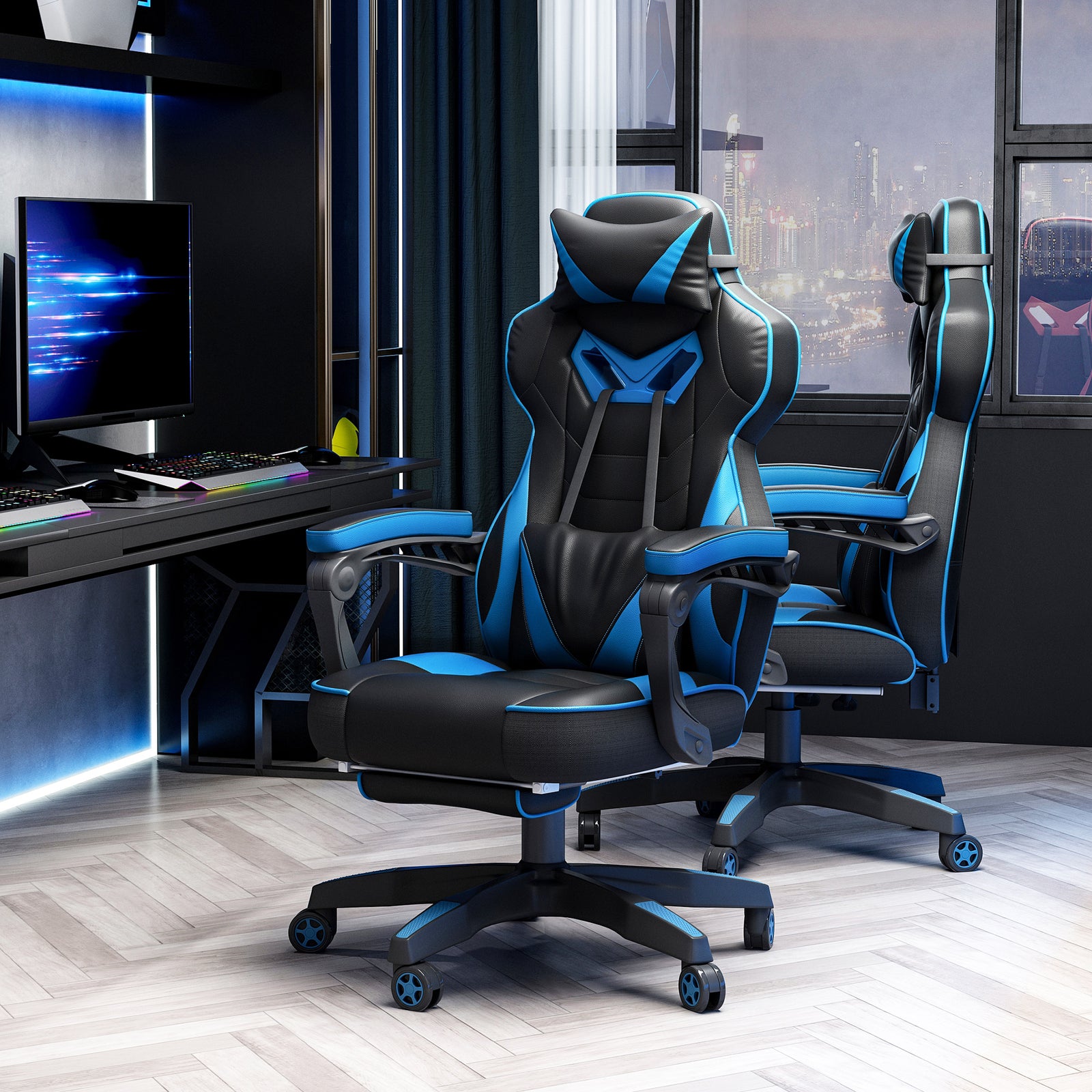 Gaming Chair Reclining W/ Footrest | Blue