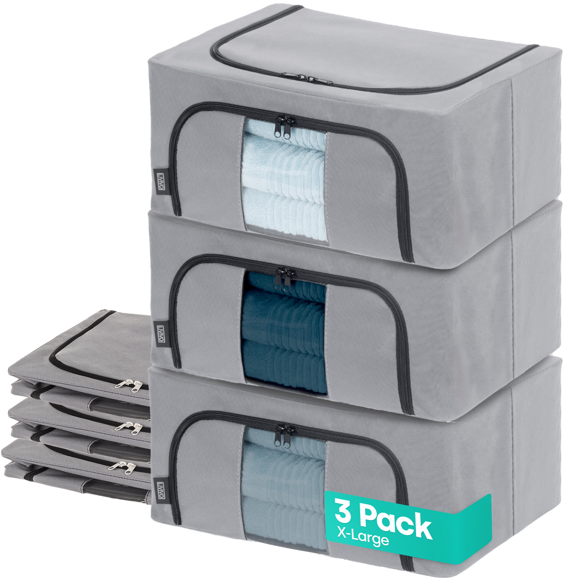 Livivo Set Of 3 Extra Large Fabric Storage Bags With Dual Zip Access