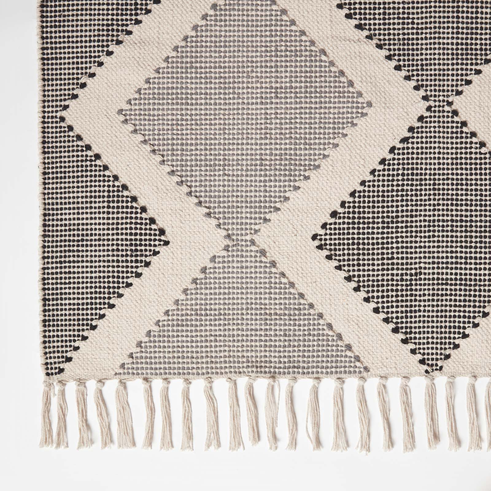 Malmo Handwoven Grey & Black Cotton Textured Rug | 150cm x 95cm | Grey & White