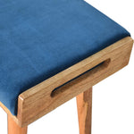 Solid Mango Wood Teal Velvet Tray Style Footstool