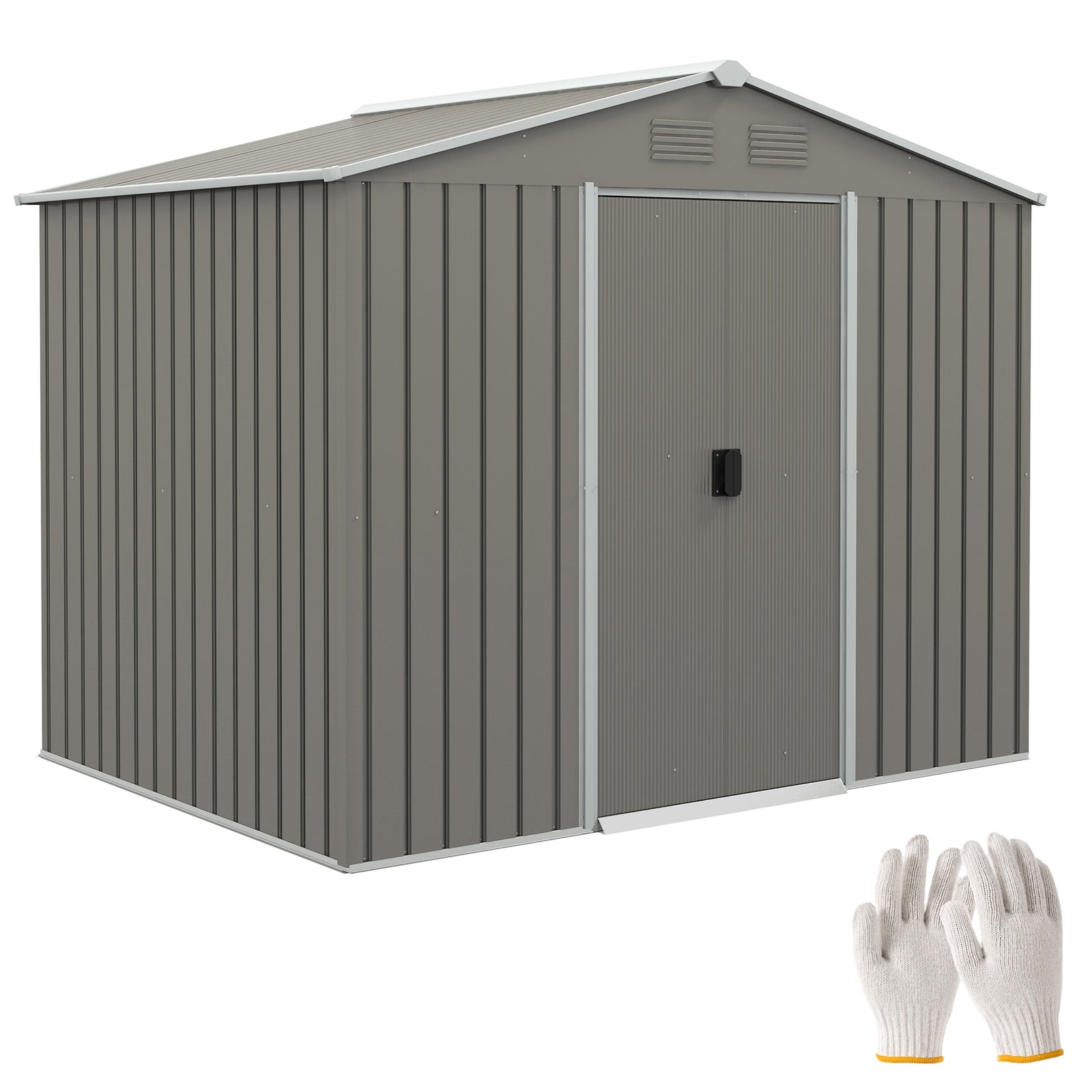 8 X 6ft Garden Storage Shed With Double Sliding Door Outdoor | Light Slate Gray