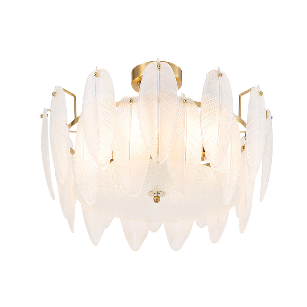 38cm Dia Frosted Glass Feather Lampshade Ceiling Light Modern Pendant Fixture