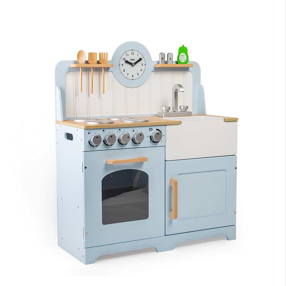 Blue Wooden Country Play Kitchen With Realistic Features
