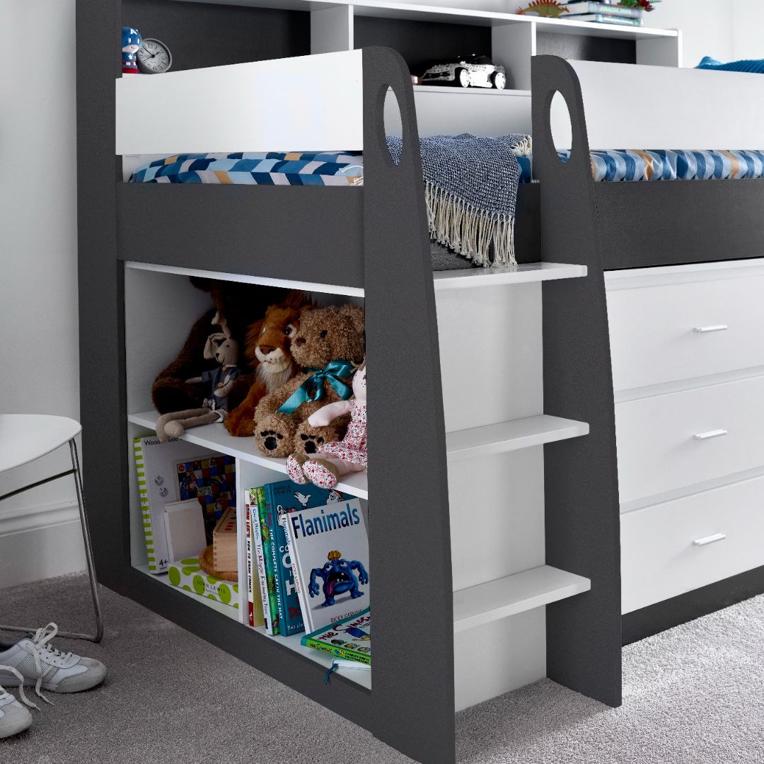Ersa Mid Sleeper Bed With Desk With Pocket Mattress | Single | Grey