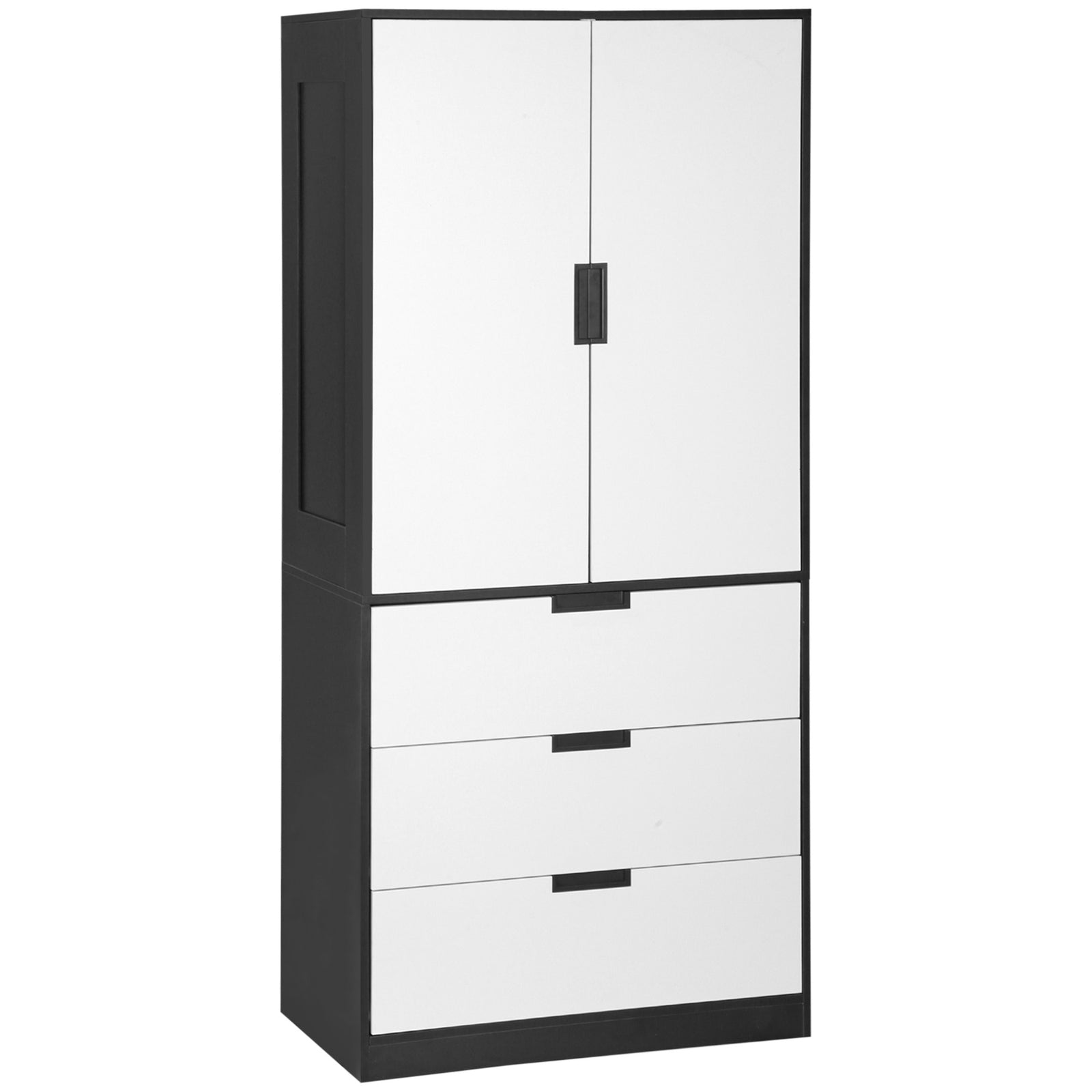 2 Door Wardrobe Wardrobe With 3 Drawer And Hanging Rod | One Size | Black