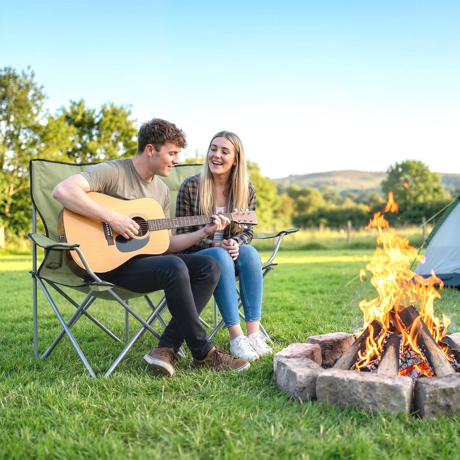 Camping Chair Set Of 2 Portable Folding | Green