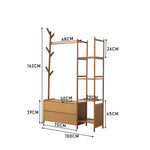 Bamboo Freestanding Clothes Rack Garment Organizer With Storage Shelves For Closet Or Bedroom | Large | Brown