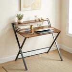 HOMCOM Folding Desk With 2-tier Shelf For Home Office