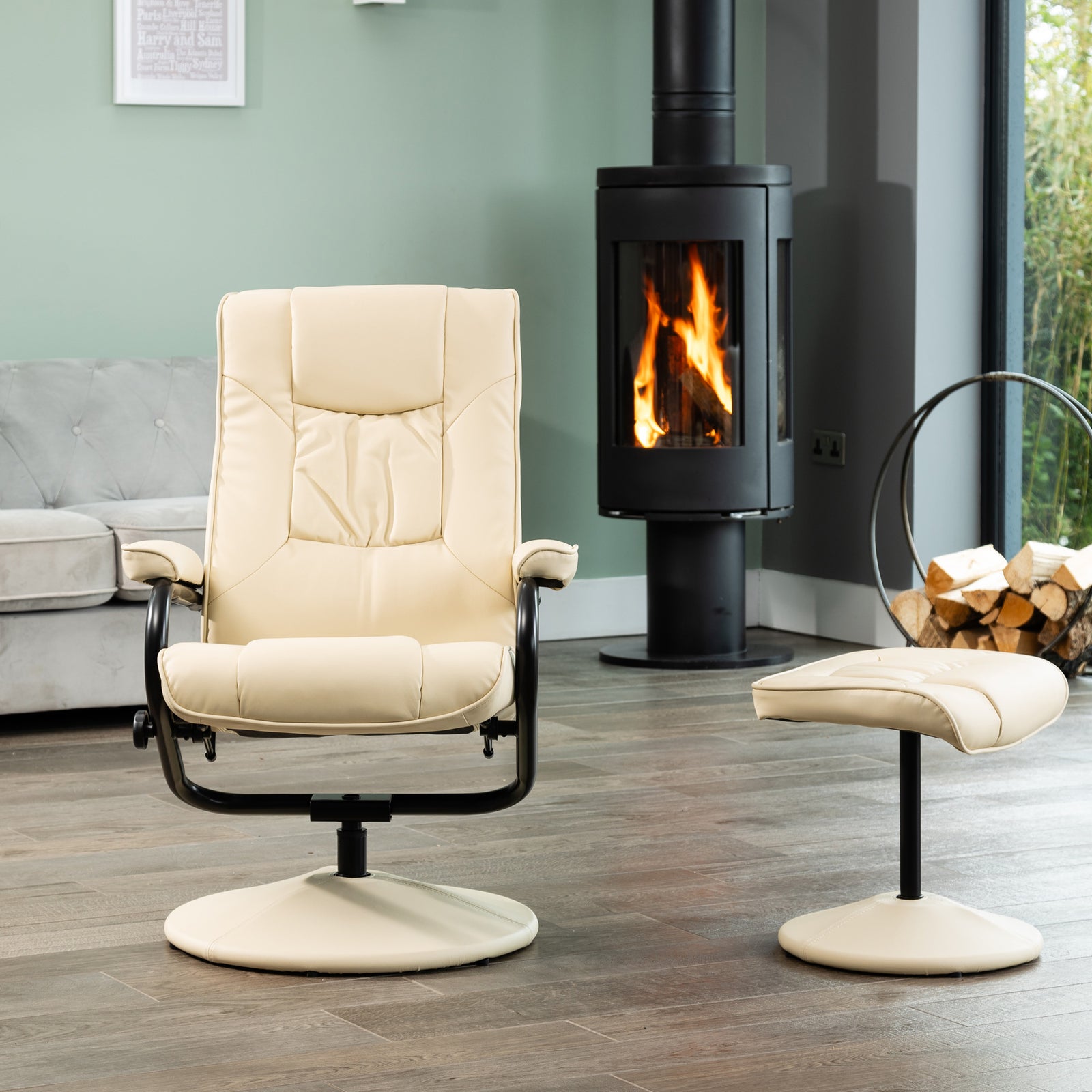 Gibson Swivel Recliner And Footstool | Cream