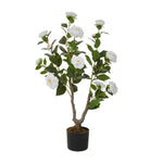 Artificial Camellia Plant Realistic Fake Tree Potted Home Office 90cm White